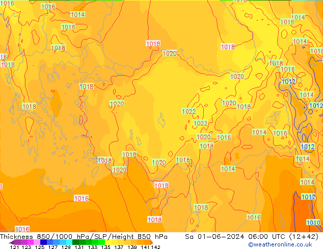 Thck 850-1000 hPa ECMWF  01.06.2024 06 UTC