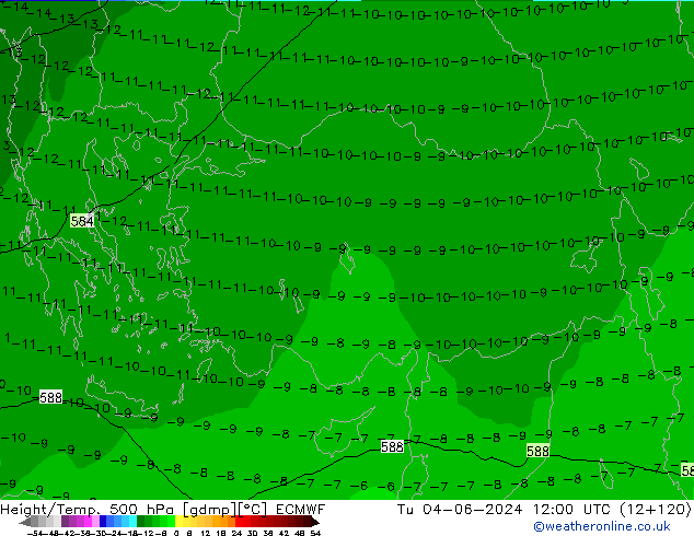 Hoogte/Temp. 500 hPa ECMWF di 04.06.2024 12 UTC