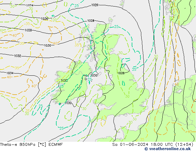 Theta-e 850hPa ECMWF za 01.06.2024 18 UTC