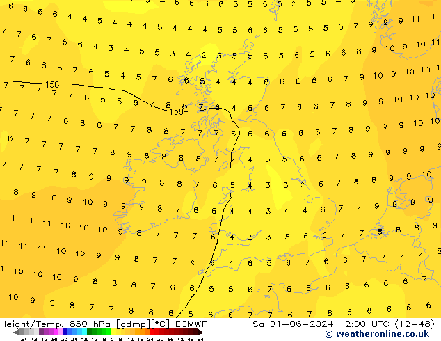 Z500/Rain (+SLP)/Z850 ECMWF Sa 01.06.2024 12 UTC