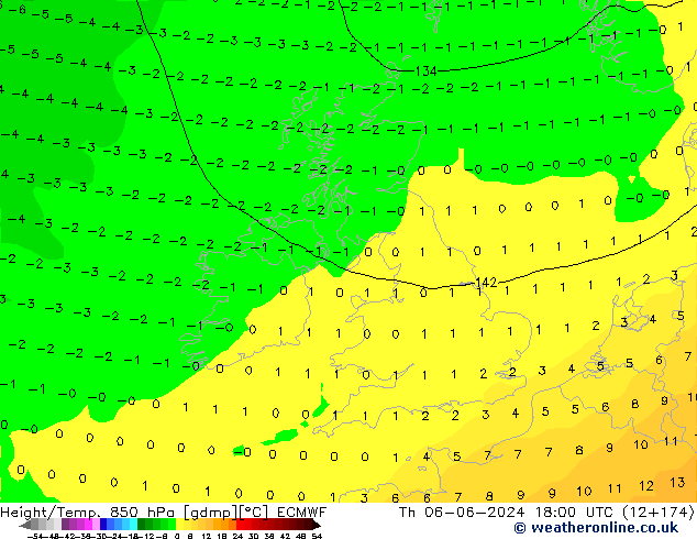 Height/Temp. 850 гПа ECMWF чт 06.06.2024 18 UTC