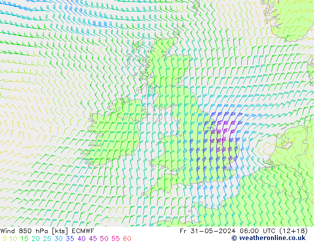 ветер 850 гПа ECMWF пт 31.05.2024 06 UTC