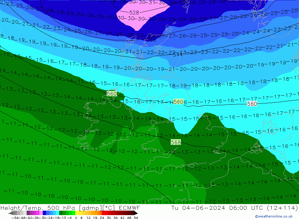 Z500/Rain (+SLP)/Z850 ECMWF Út 04.06.2024 06 UTC