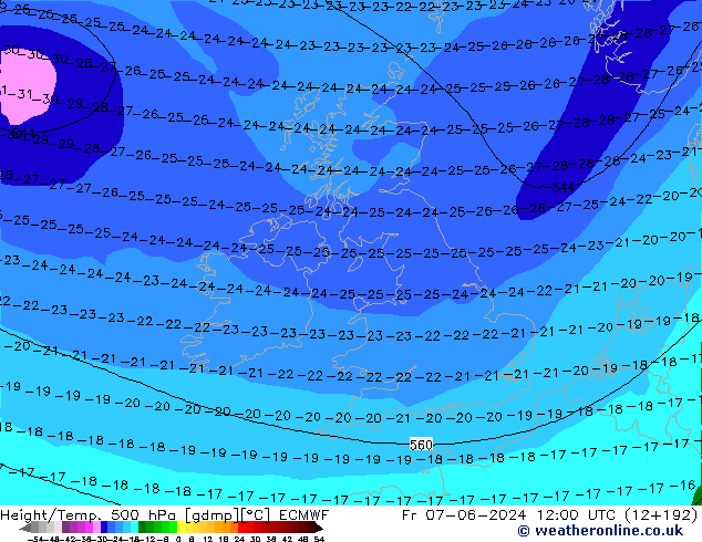 Z500/Yağmur (+YB)/Z850 ECMWF Cu 07.06.2024 12 UTC