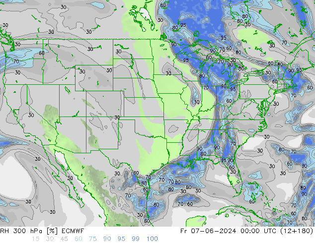 RH 300 hPa ECMWF Sex 07.06.2024 00 UTC