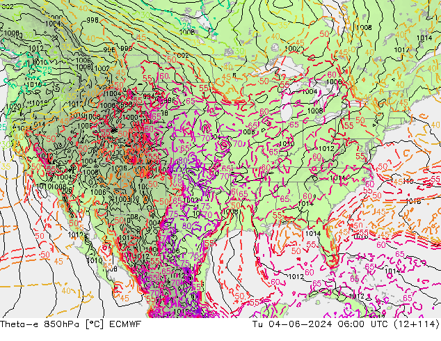 Theta-e 850hPa ECMWF  04.06.2024 06 UTC