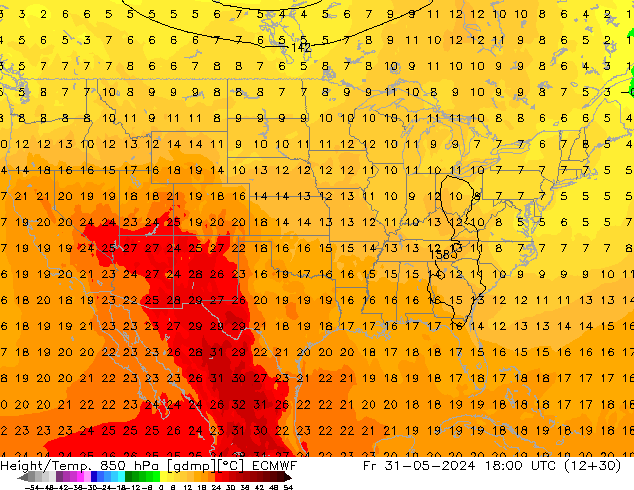 Z500/Rain (+SLP)/Z850 ECMWF Pá 31.05.2024 18 UTC