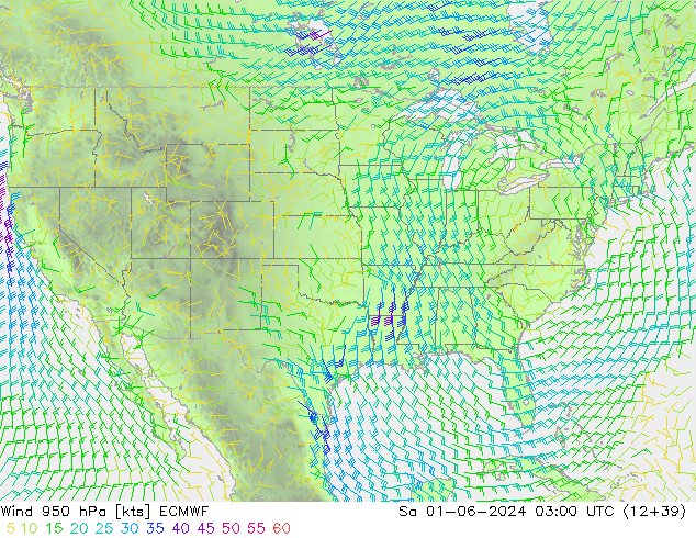 Vento 950 hPa ECMWF Sáb 01.06.2024 03 UTC