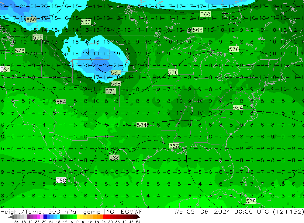 Z500/Rain (+SLP)/Z850 ECMWF mer 05.06.2024 00 UTC