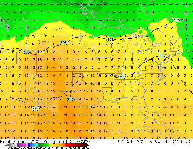 Height/Temp. 700 hPa ECMWF  02.06.2024 03 UTC