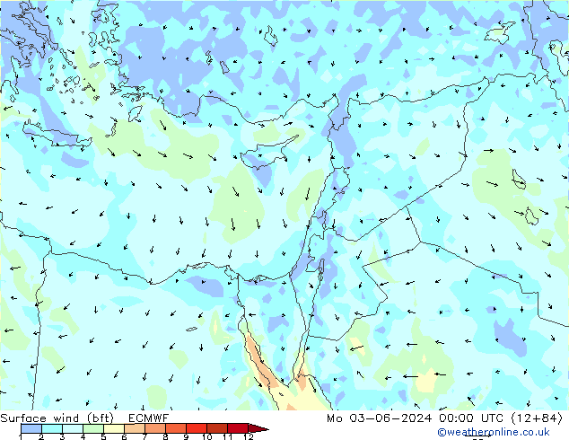  10 m (bft) ECMWF  03.06.2024 00 UTC