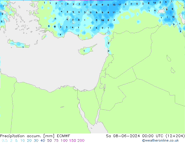 Totale neerslag ECMWF za 08.06.2024 00 UTC