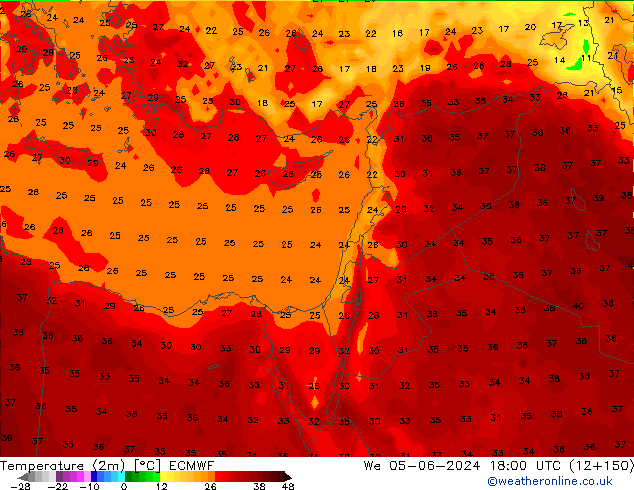 Temperatura (2m) ECMWF mer 05.06.2024 18 UTC