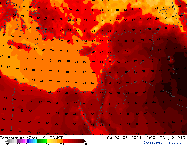 Temperature (2m) ECMWF Su 09.06.2024 12 UTC