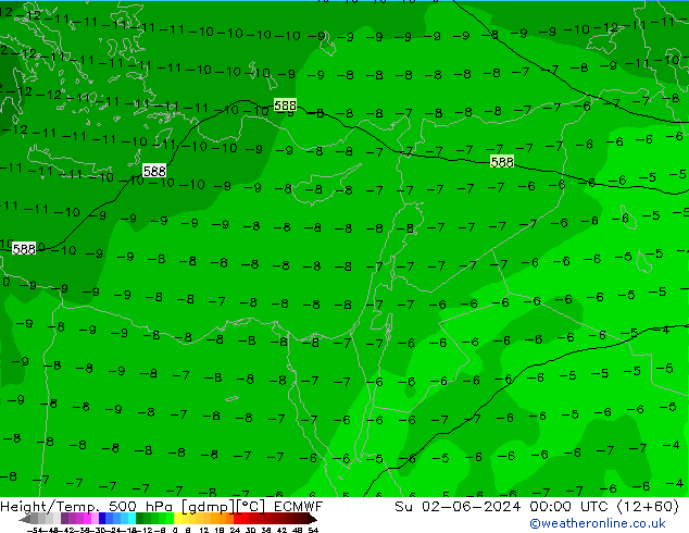 Z500/Rain (+SLP)/Z850 ECMWF Dom 02.06.2024 00 UTC