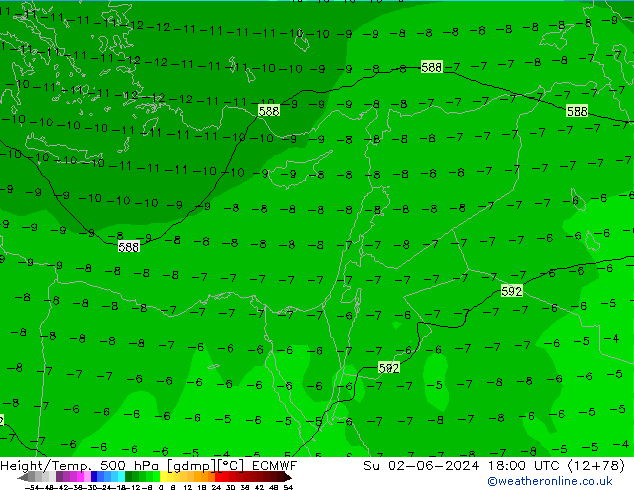 Z500/Rain (+SLP)/Z850 ECMWF dom 02.06.2024 18 UTC