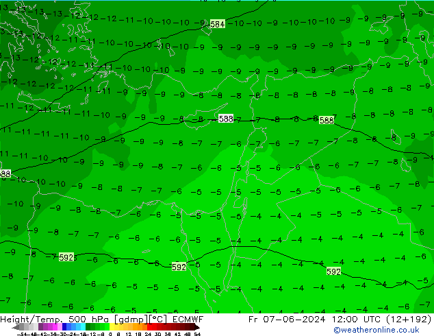 Z500/Rain (+SLP)/Z850 ECMWF Fr 07.06.2024 12 UTC