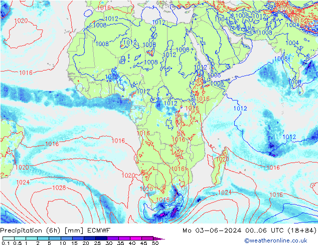 Yağış (6h) ECMWF Pzt 03.06.2024 06 UTC