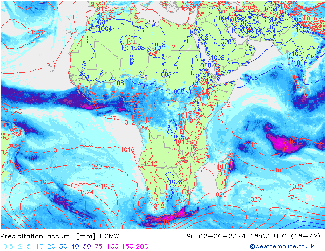 Precipitation accum. ECMWF nie. 02.06.2024 18 UTC