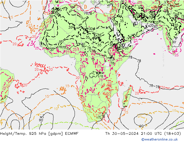 Height/Temp. 925 hPa ECMWF  30.05.2024 21 UTC
