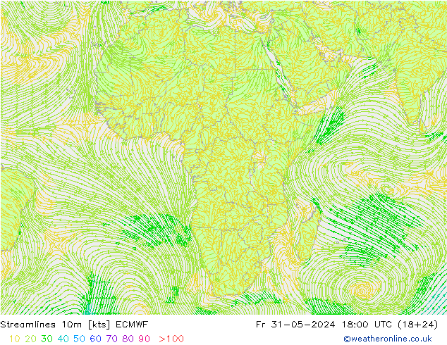 Rüzgar 10m ECMWF Cu 31.05.2024 18 UTC