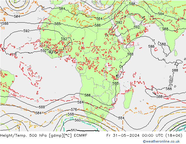 Z500/Rain (+SLP)/Z850 ECMWF  31.05.2024 00 UTC