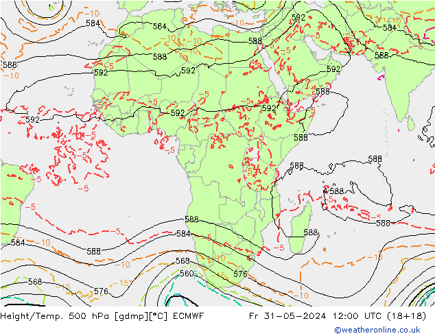 Height/Temp. 500 hPa ECMWF Pá 31.05.2024 12 UTC