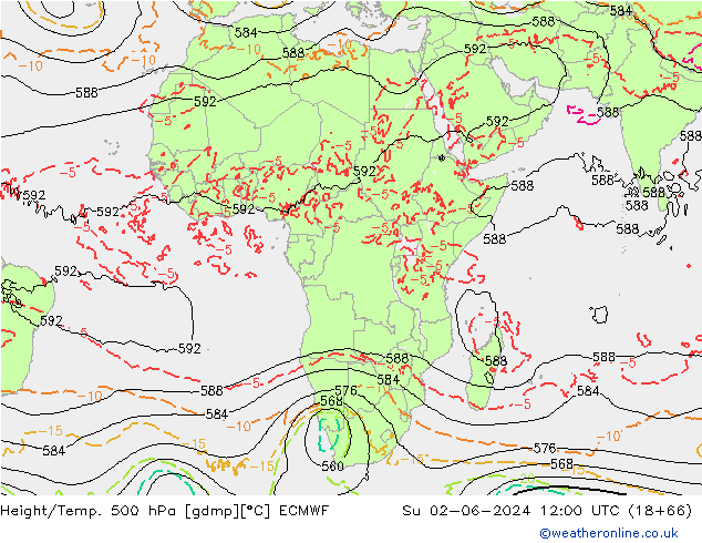 Hoogte/Temp. 500 hPa ECMWF zo 02.06.2024 12 UTC