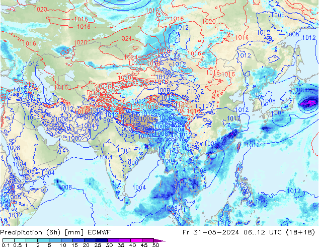 Z500/Rain (+SLP)/Z850 ECMWF  31.05.2024 12 UTC