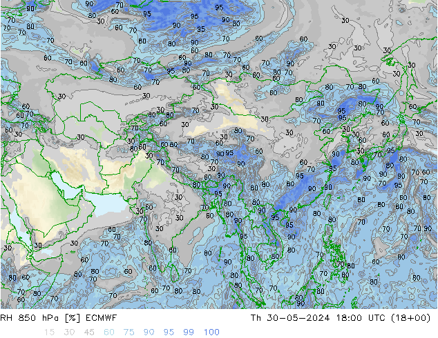 RV 850 hPa ECMWF do 30.05.2024 18 UTC