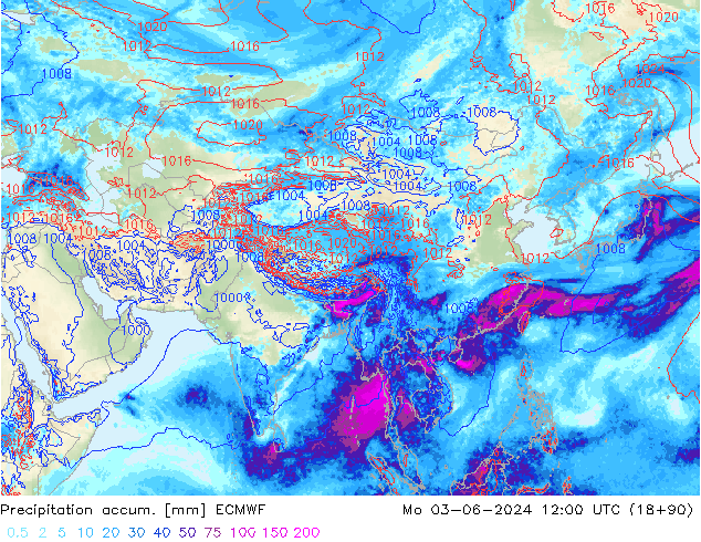 Precipitation accum. ECMWF Seg 03.06.2024 12 UTC