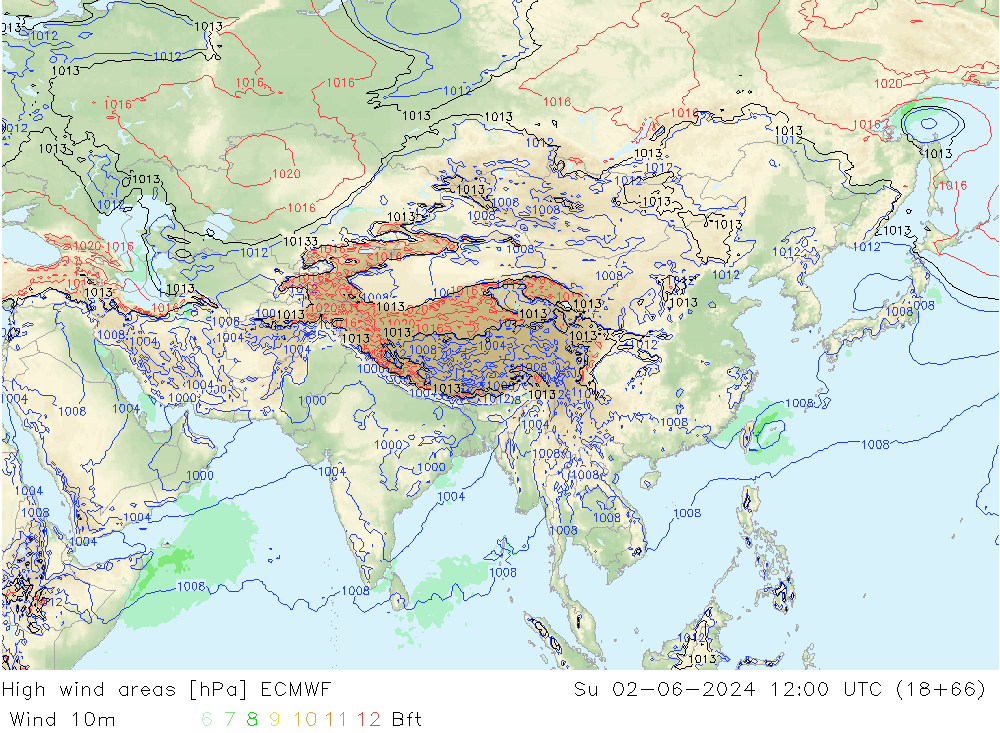 High wind areas ECMWF dom 02.06.2024 12 UTC