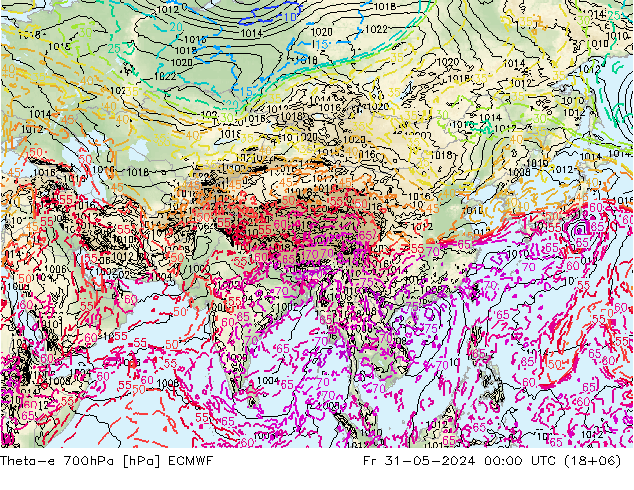 Theta-e 700hPa ECMWF Fr 31.05.2024 00 UTC