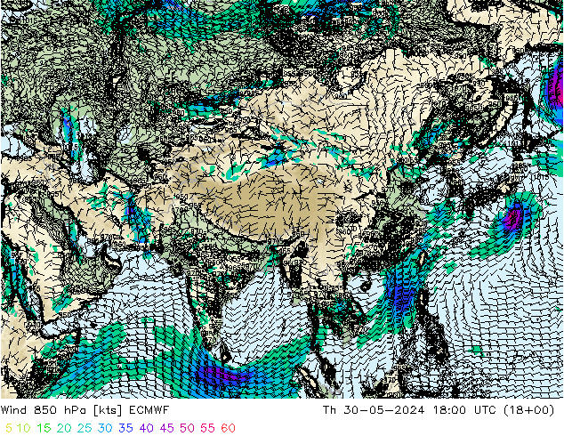 Wind 850 hPa ECMWF do 30.05.2024 18 UTC