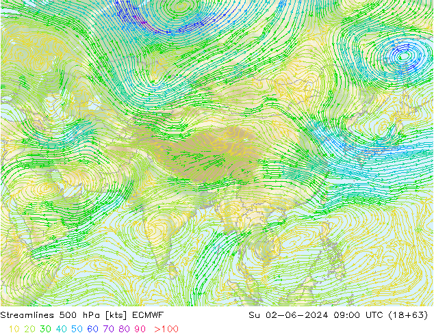 Ligne de courant 500 hPa ECMWF dim 02.06.2024 09 UTC