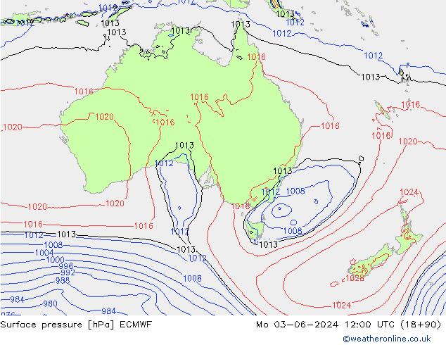 Atmosférický tlak ECMWF Po 03.06.2024 12 UTC