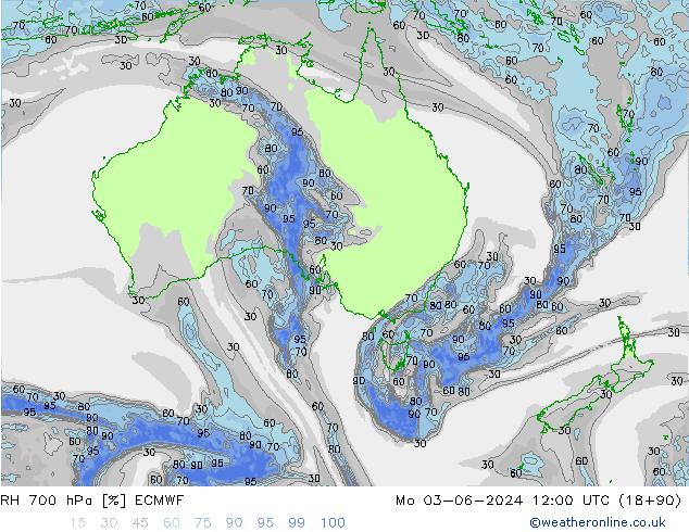 Humidité rel. 700 hPa ECMWF lun 03.06.2024 12 UTC