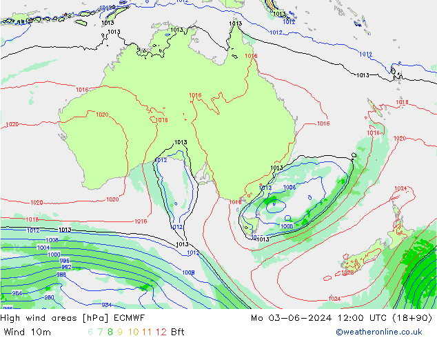 High wind areas ECMWF пн 03.06.2024 12 UTC