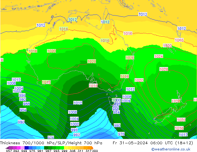 Thck 700-1000 hPa ECMWF Fr 31.05.2024 06 UTC