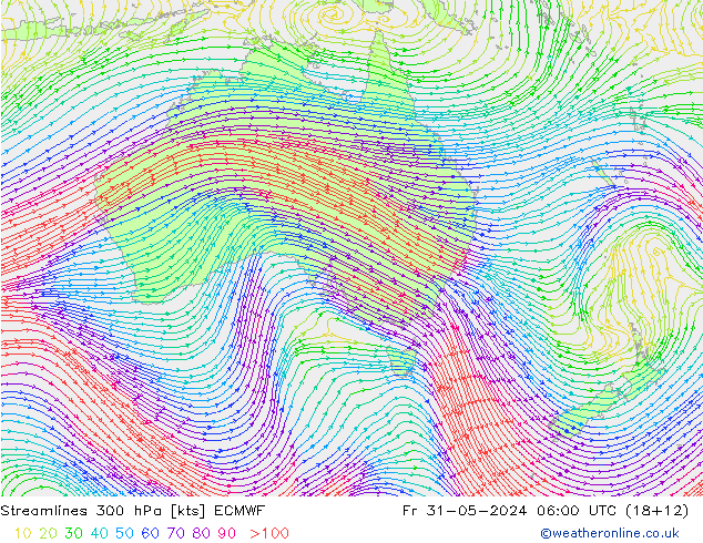 Linia prądu 300 hPa ECMWF pt. 31.05.2024 06 UTC