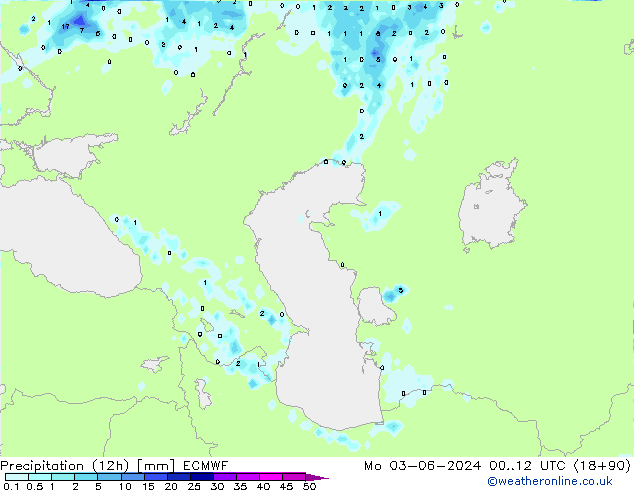 Precipitation (12h) ECMWF Po 03.06.2024 12 UTC