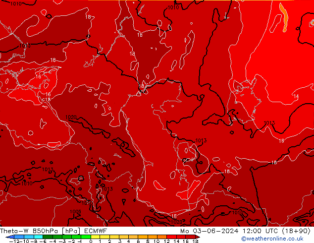 Theta-W 850hPa ECMWF lun 03.06.2024 12 UTC