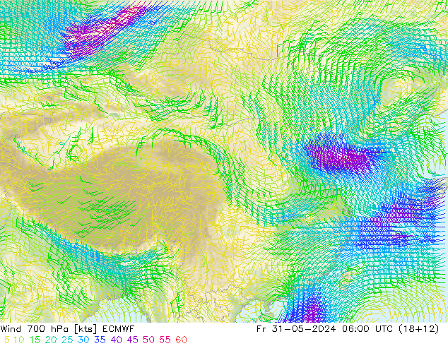Wind 700 hPa ECMWF Fr 31.05.2024 06 UTC