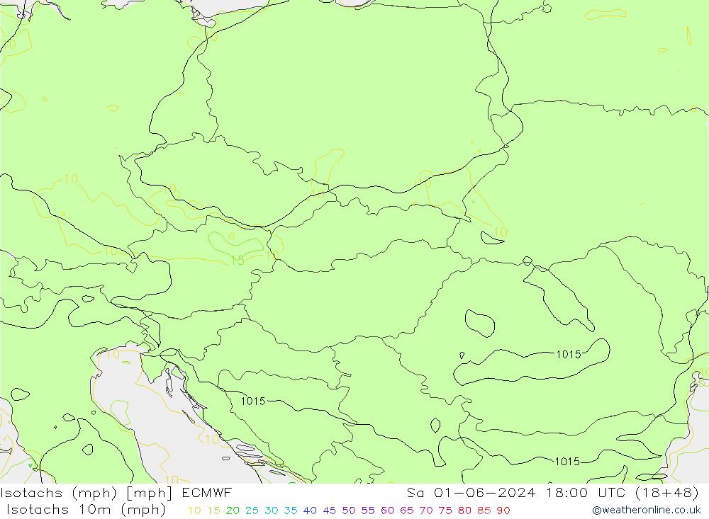 Eşrüzgar Hızları mph ECMWF Cts 01.06.2024 18 UTC