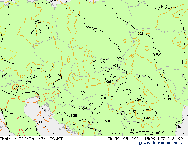 Theta-e 700hPa ECMWF  30.05.2024 18 UTC