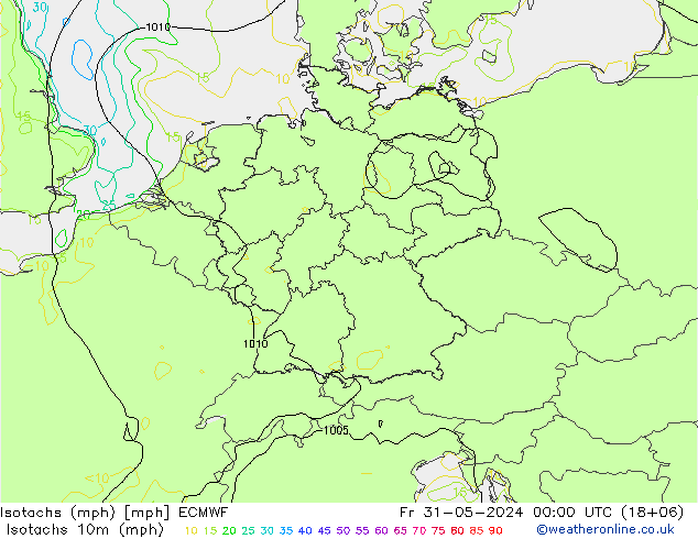 Isotachen (mph) ECMWF Fr 31.05.2024 00 UTC