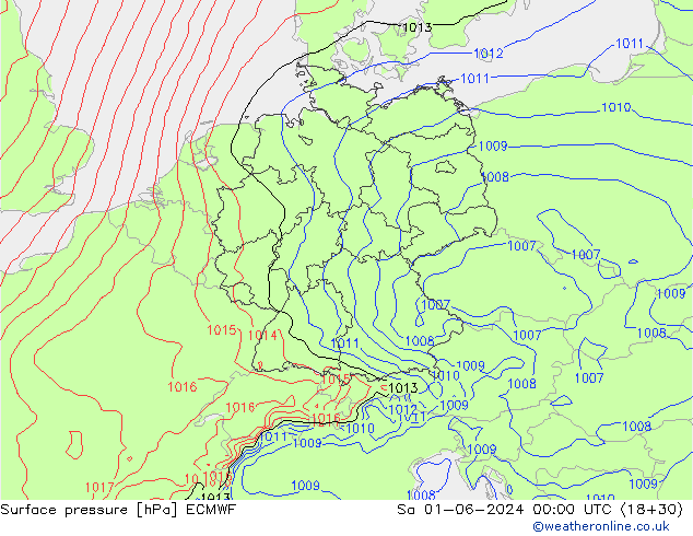 Surface pressure ECMWF Sa 01.06.2024 00 UTC