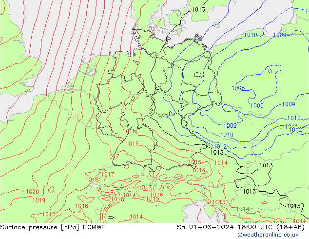 Pressione al suolo ECMWF sab 01.06.2024 18 UTC