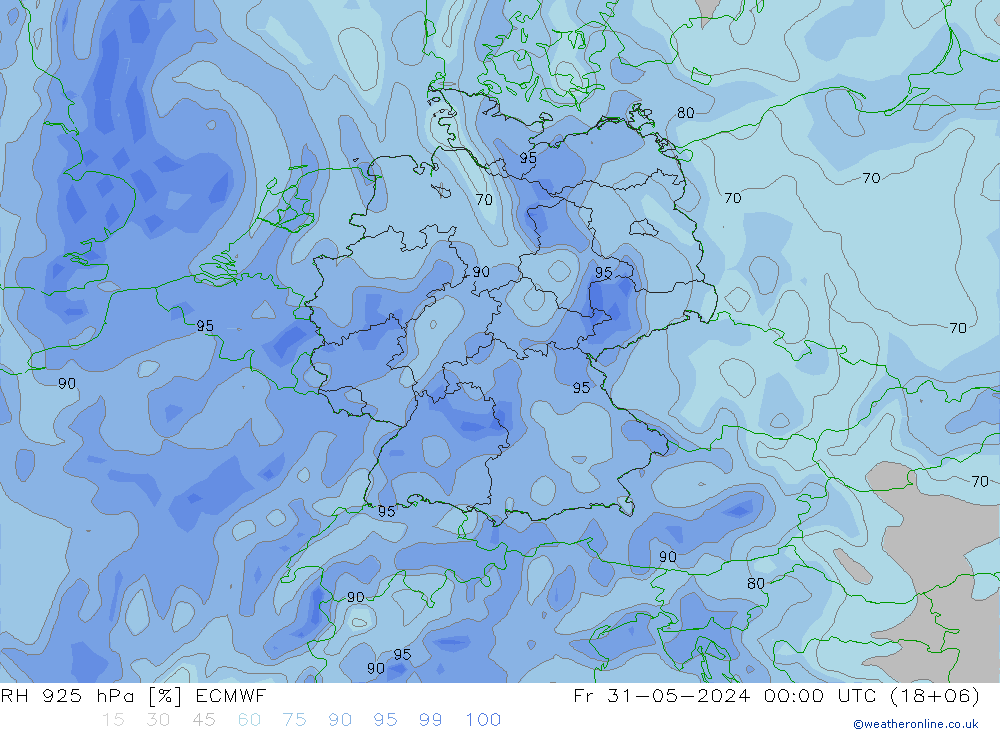 Humidité rel. 925 hPa ECMWF ven 31.05.2024 00 UTC