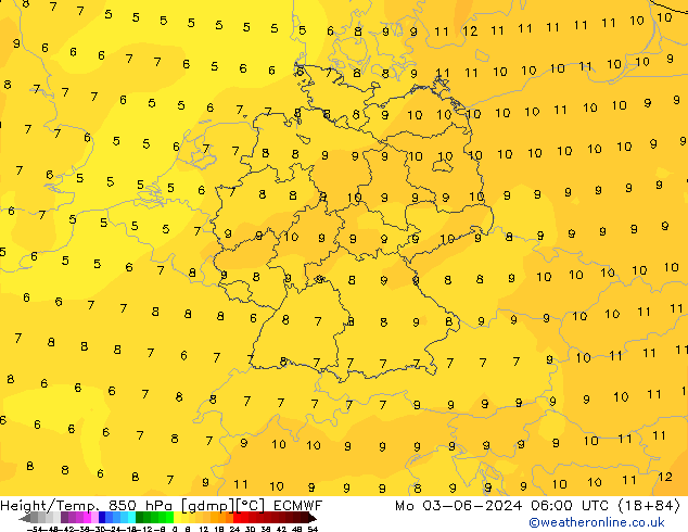 Z500/Rain (+SLP)/Z850 ECMWF пн 03.06.2024 06 UTC